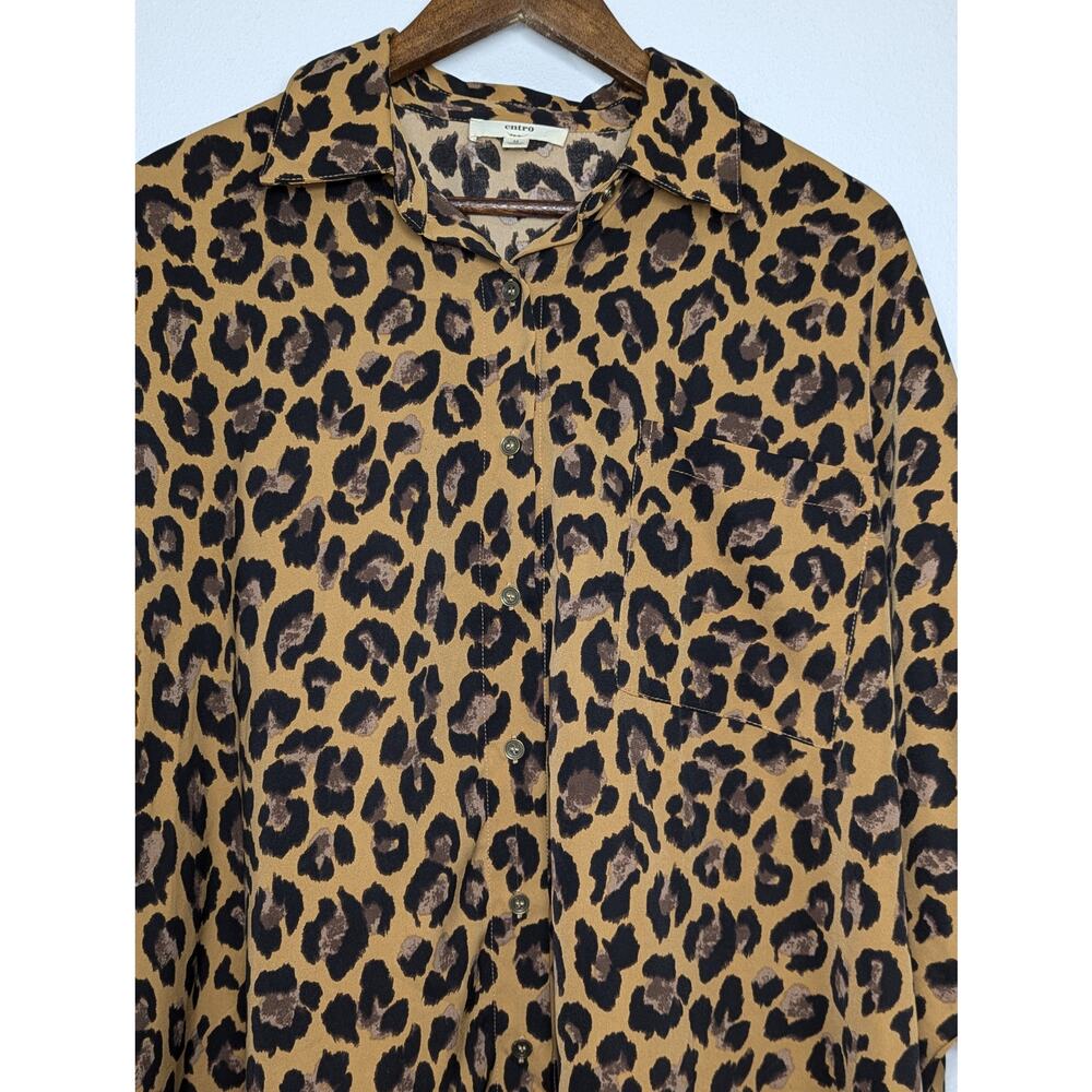Women's Entro Cheetah Print Button Down Blouse Oversized Size M - Picture 2 of 6